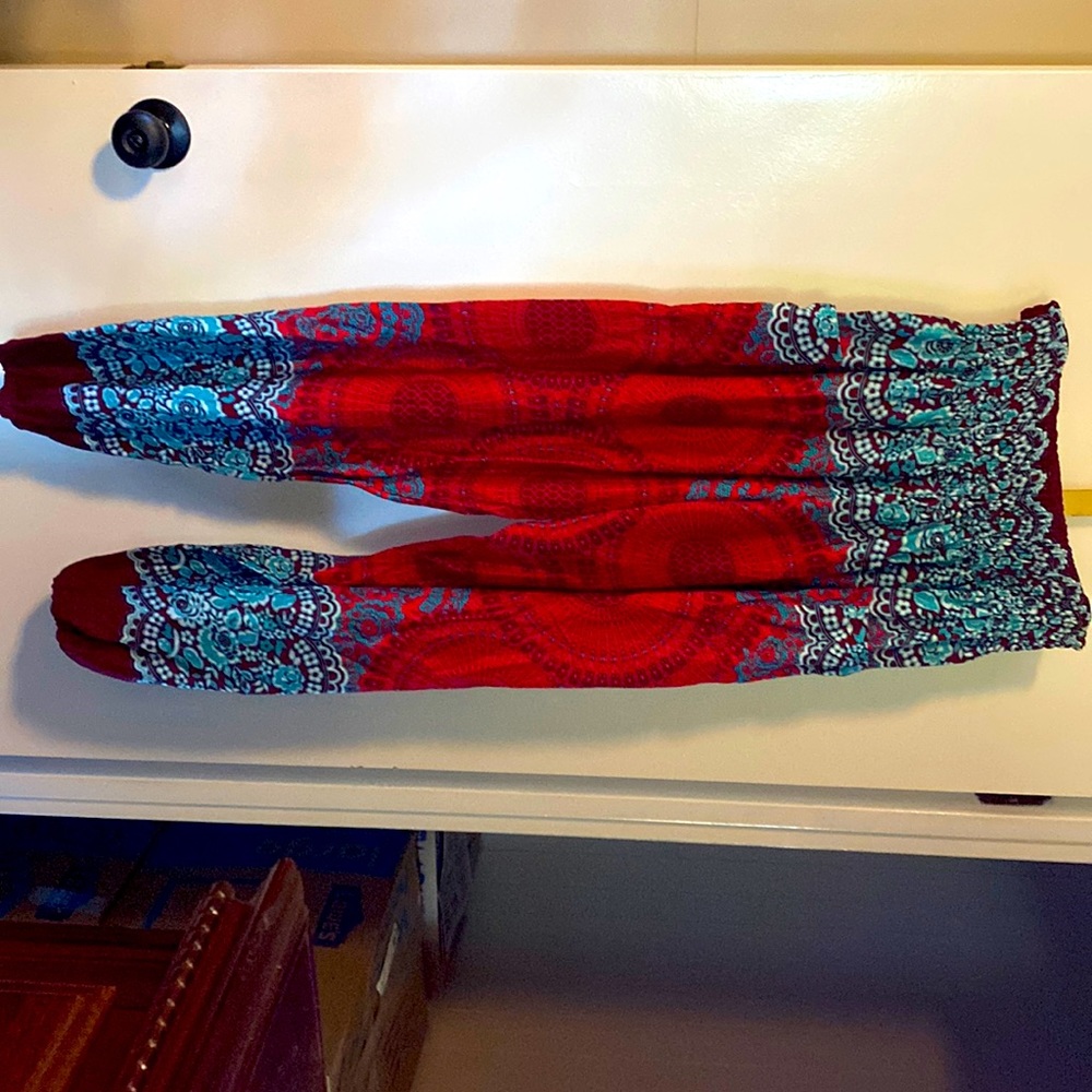 COPY - Egyptian lounge pants in bright turquoise and dark red